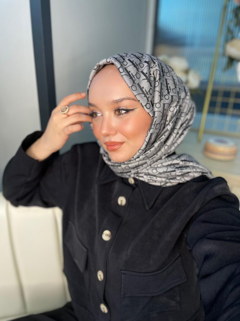 Dior Desenli İpek Kaşmir Çift Taraflı Şal 78002 - Siyah - Gri