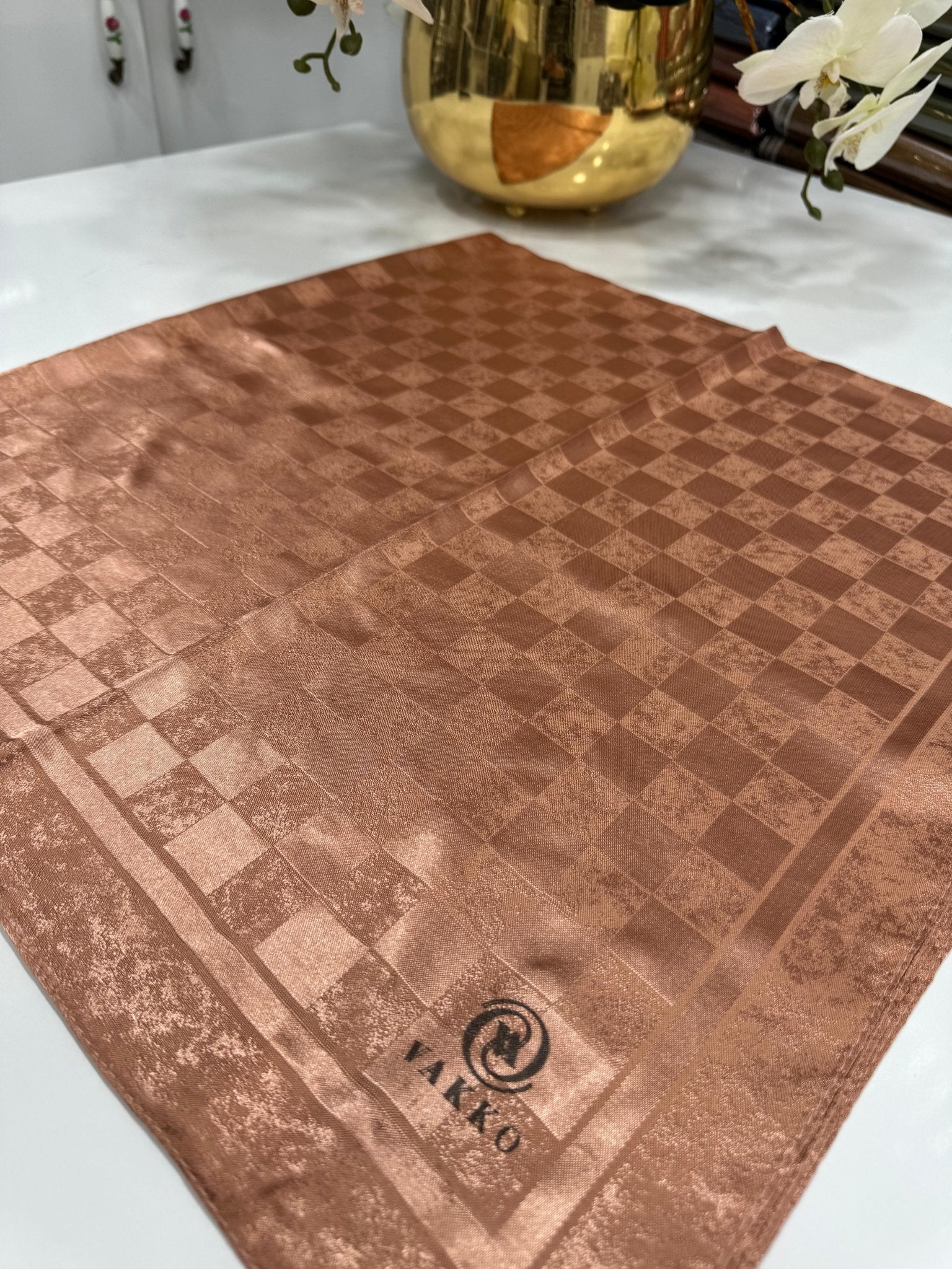 Vakko Dama Desen Eşarp - Mocha - Organic ScarfsOrganic Scarfs