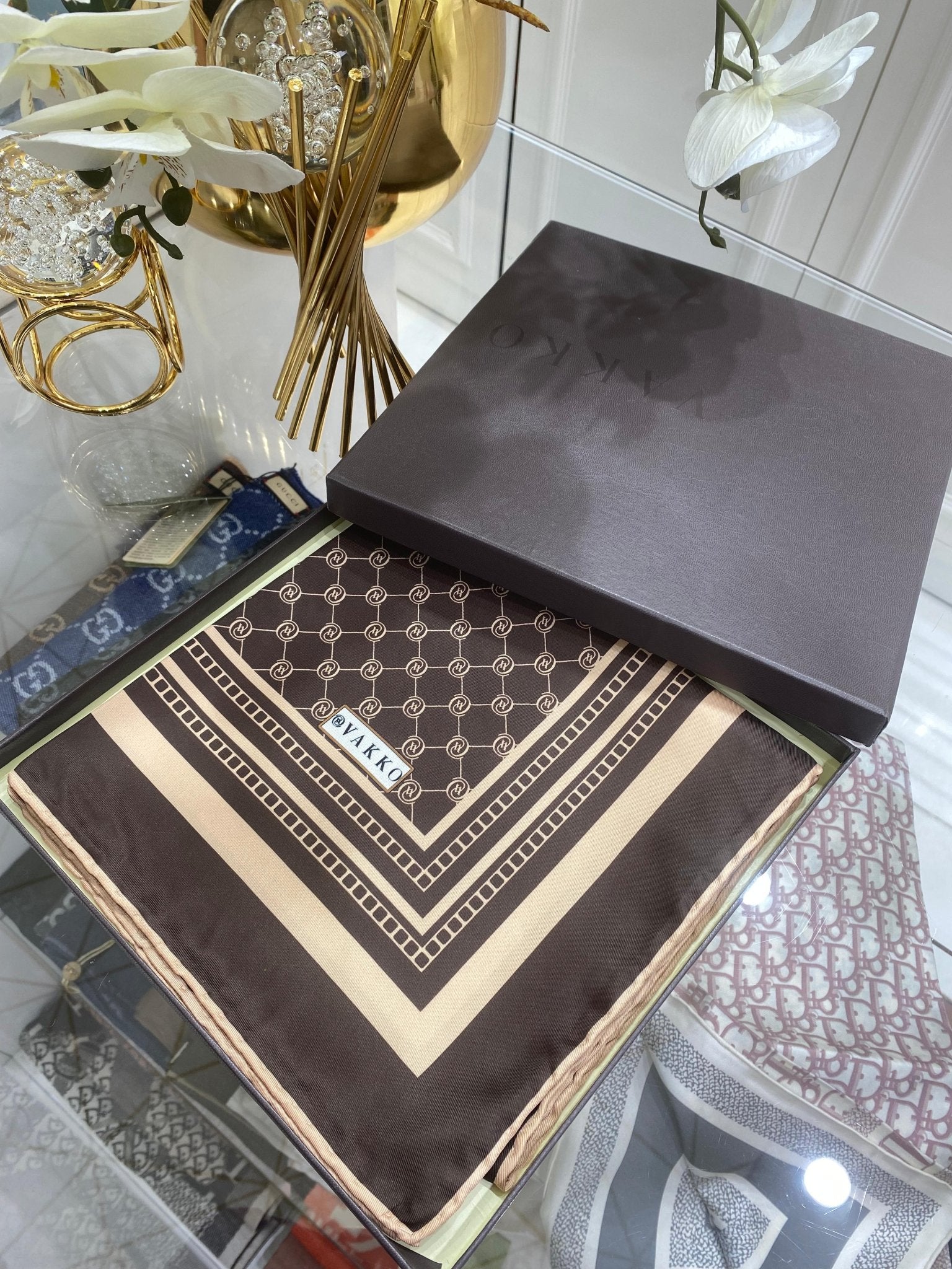 Vakko Desen Eşarp - Kahve - Organic ScarfsOrganic Scarfs