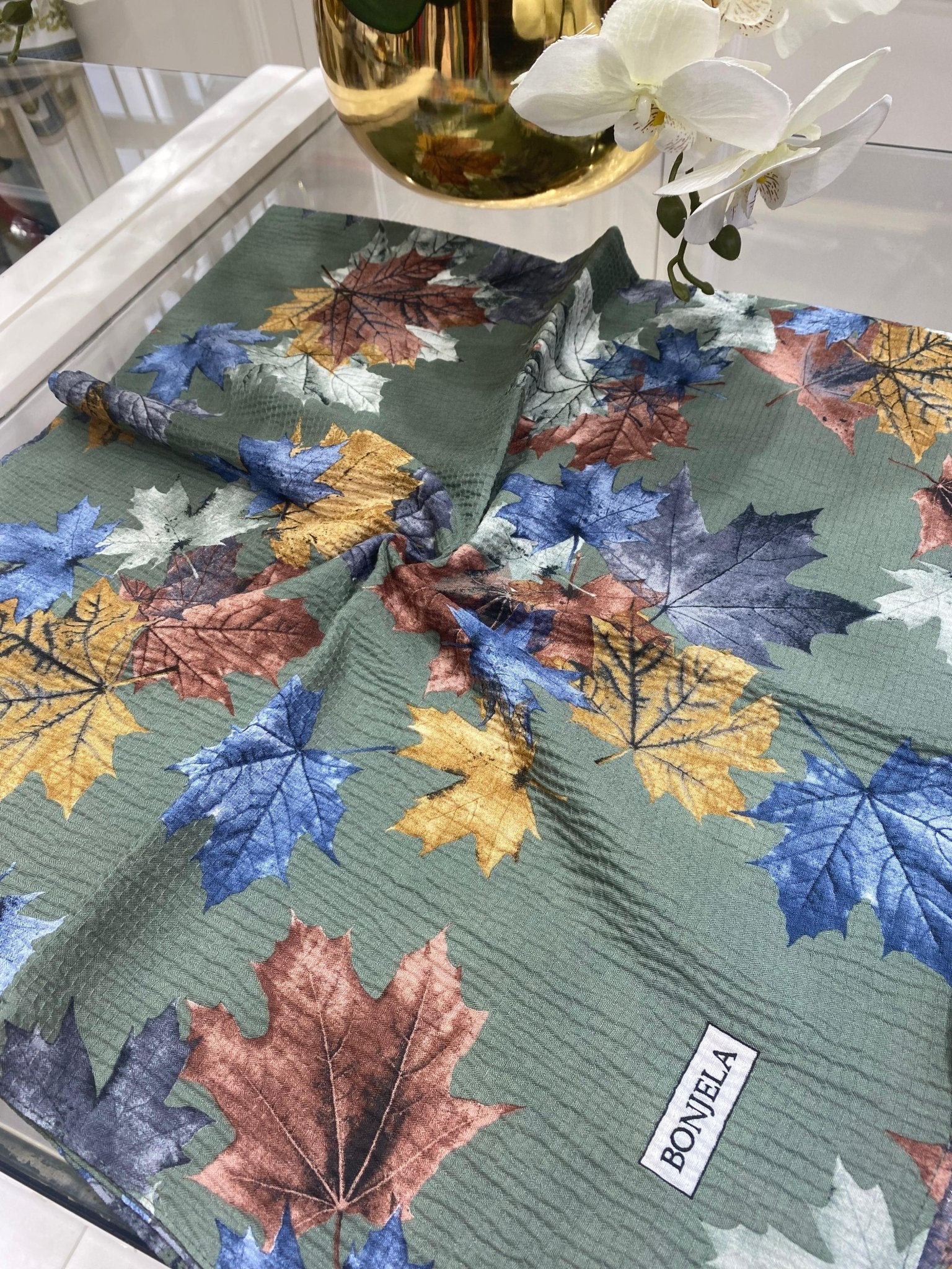 Yaprak Desen Mio Caz Eşarp - Haki - Organic ScarfsOrganic Scarfs