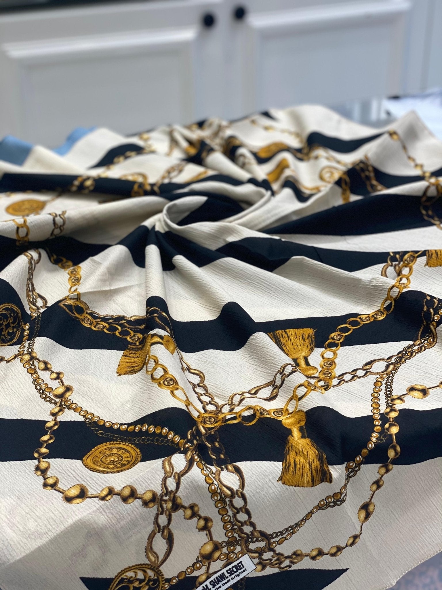 Zincirli Desen Mio Cazz Eşarp - Bej - Organic ScarfsOrganic Scarfs