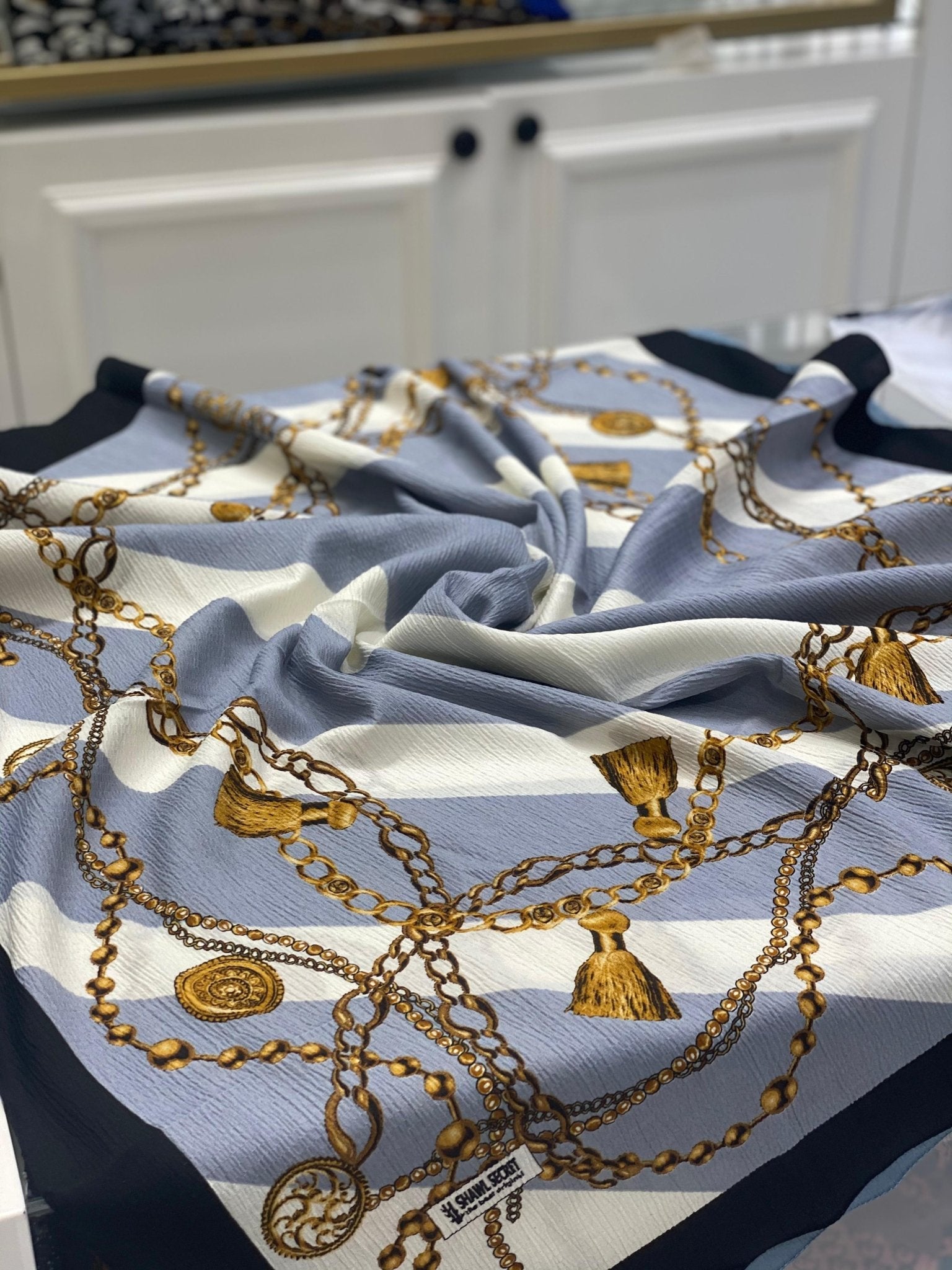 Zincirli Desen Mio Cazz Eşarp - Gri - Organic ScarfsOrganic Scarfs