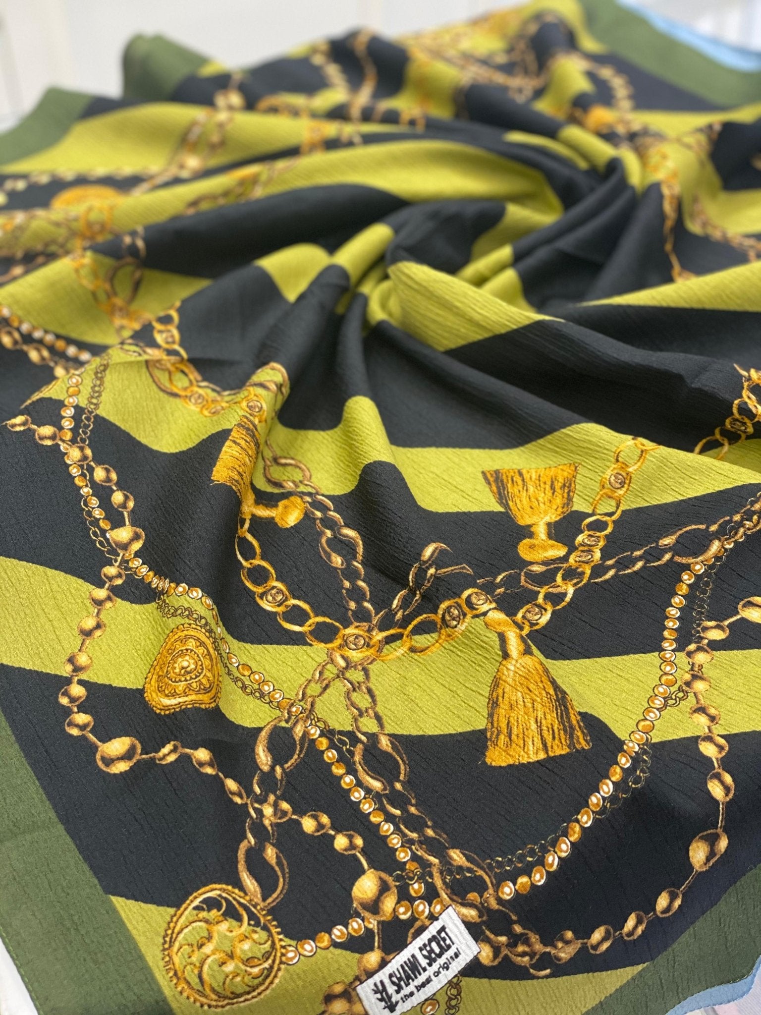 Zincirli Desen Mio Cazz Eşarp - Yağ Yeşili - Organic ScarfsOrganic Scarfs