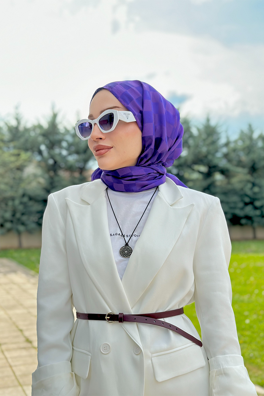 Bonjela Dama Desen Jakar Şal - Mor - Organic ScarfsOrganic Scarfs