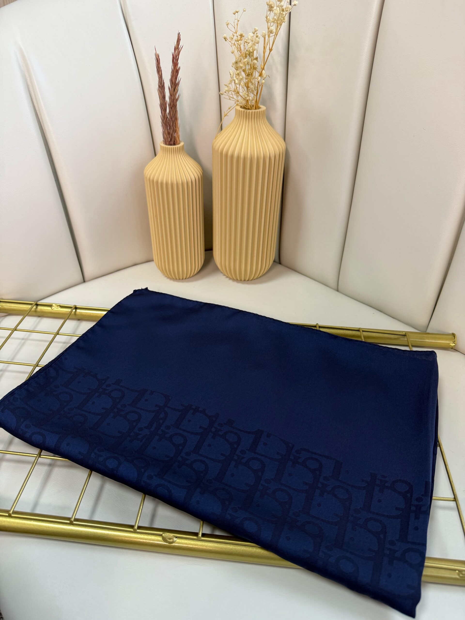 Dior Desen Pamuk İpeksi Jakar Şal 88731 - Lacivert - Görsel 3