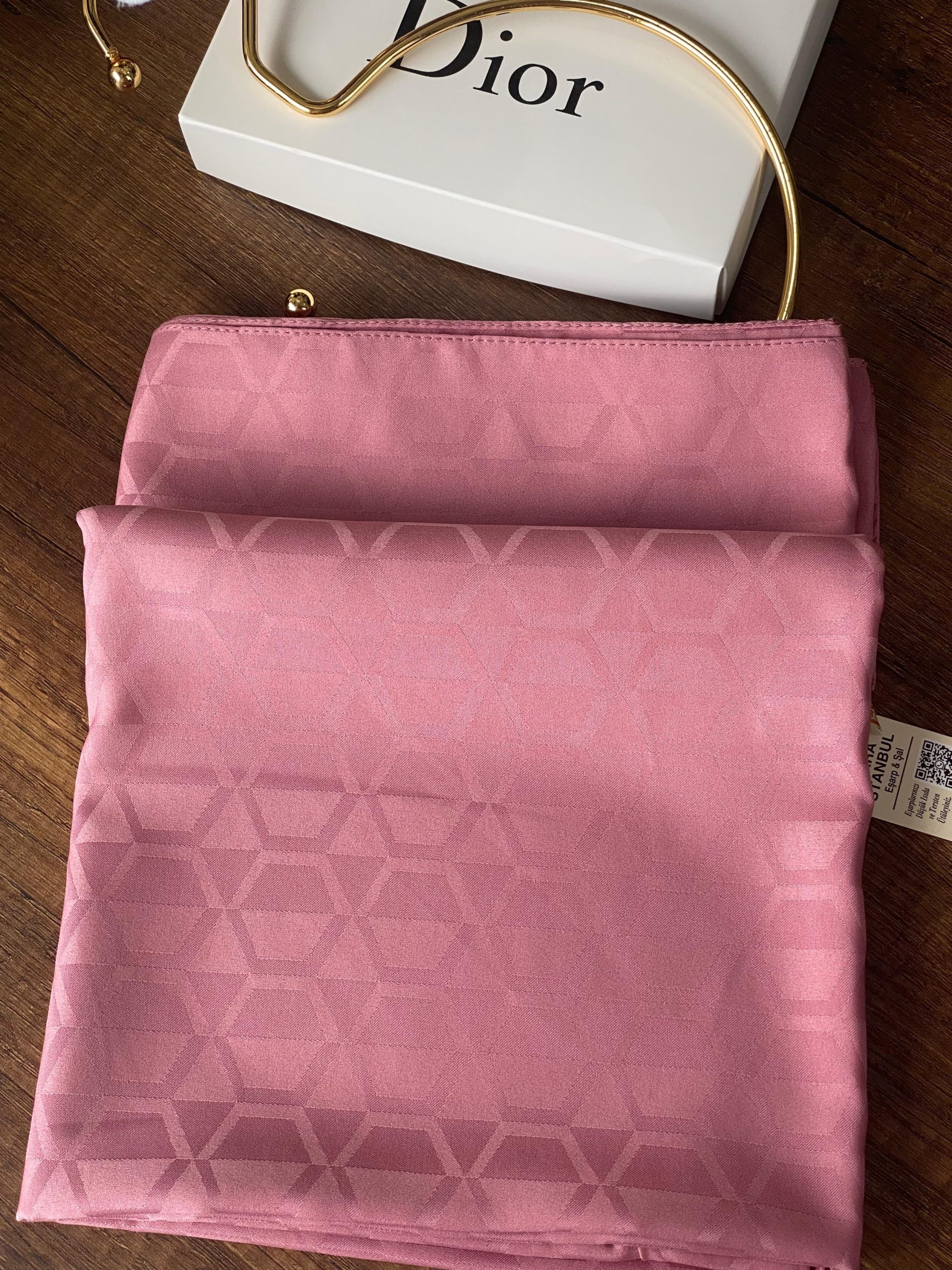 Elmas Desen Pamuk Jakar Şal - Japon Kirazı - Görsel 2