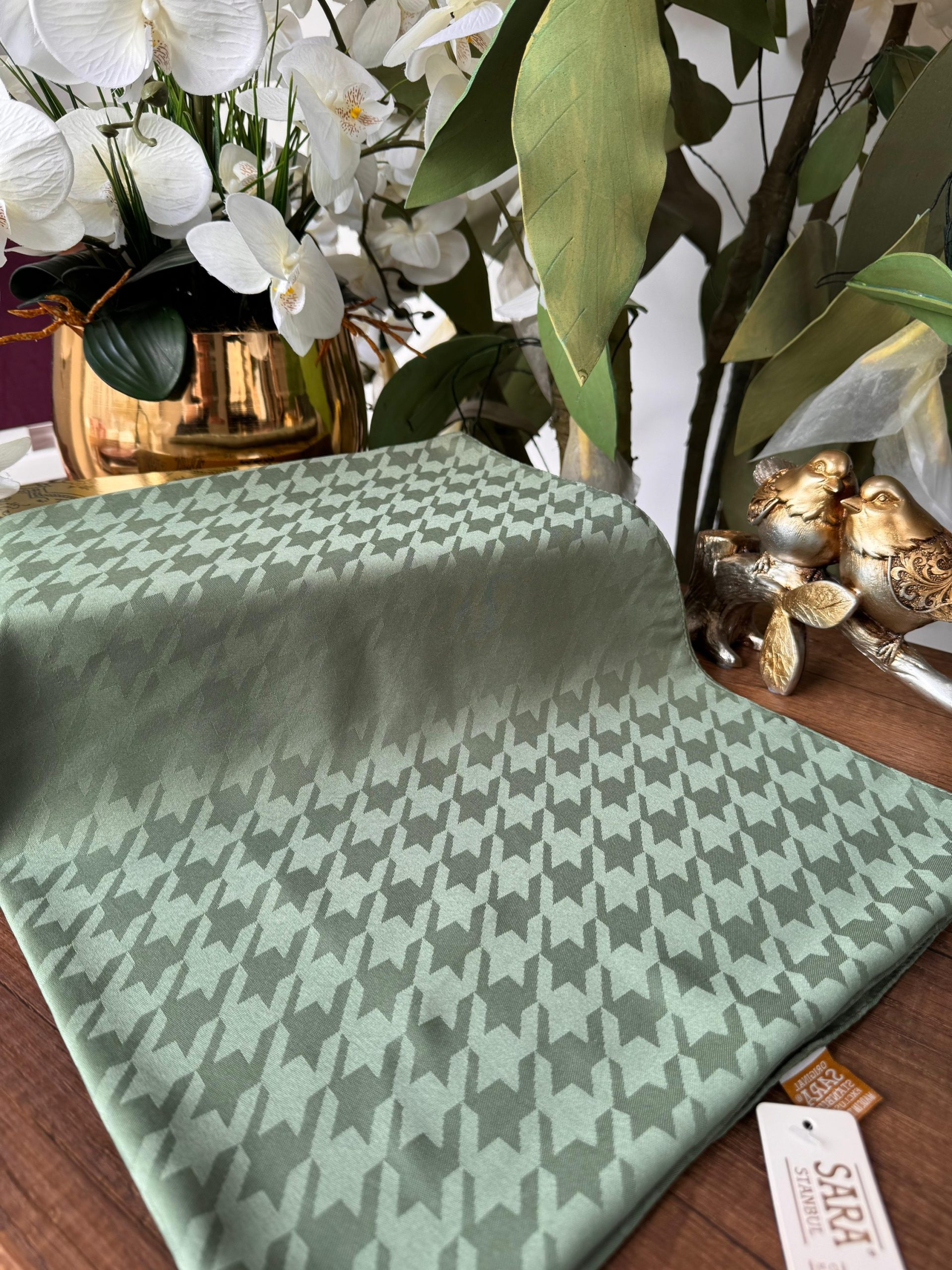 Kazayağı Desen Pamuk İpeksi Şal - Çay Ağacı