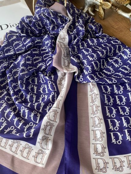 Dior Desen Pamuk Soft Şal - Lacivert - Camel