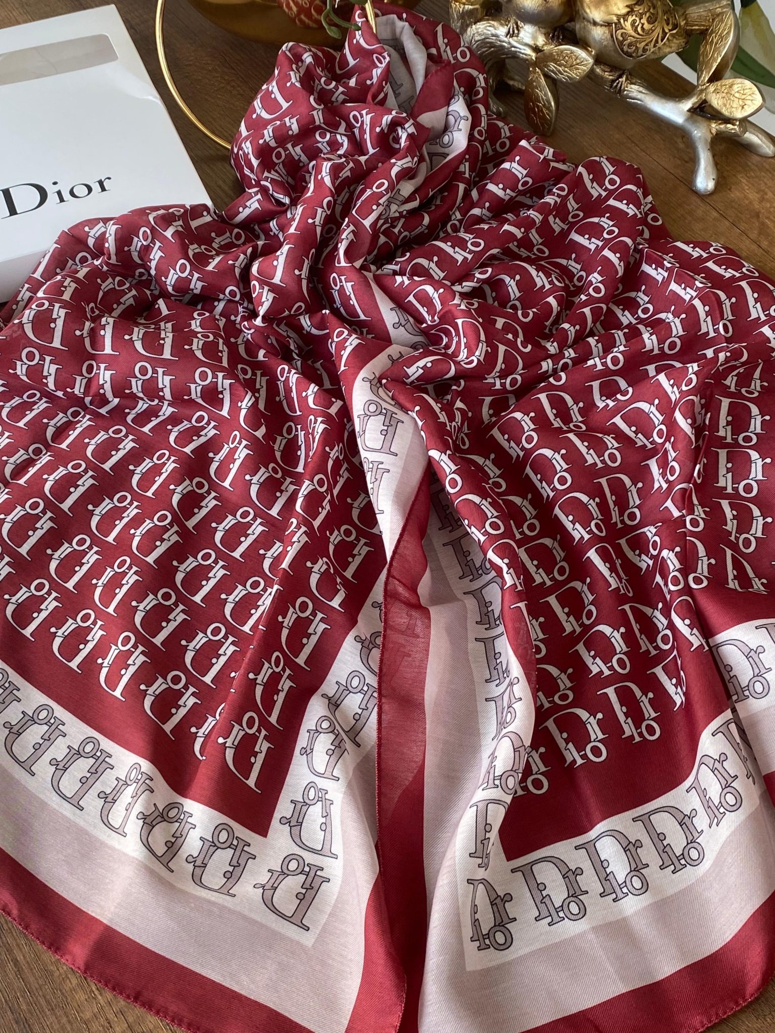 Dior Desen Pamuk Soft Şal - Bordo - Görsel 2