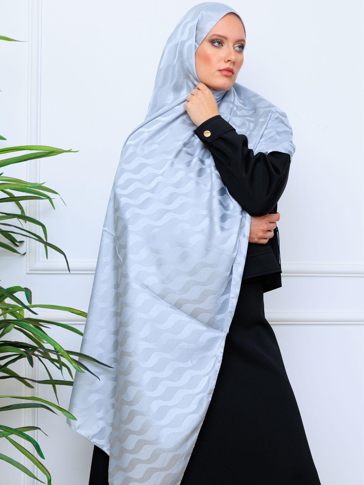 Su Yolu Pamuk Jakar Şal - Gri - Görsel 4