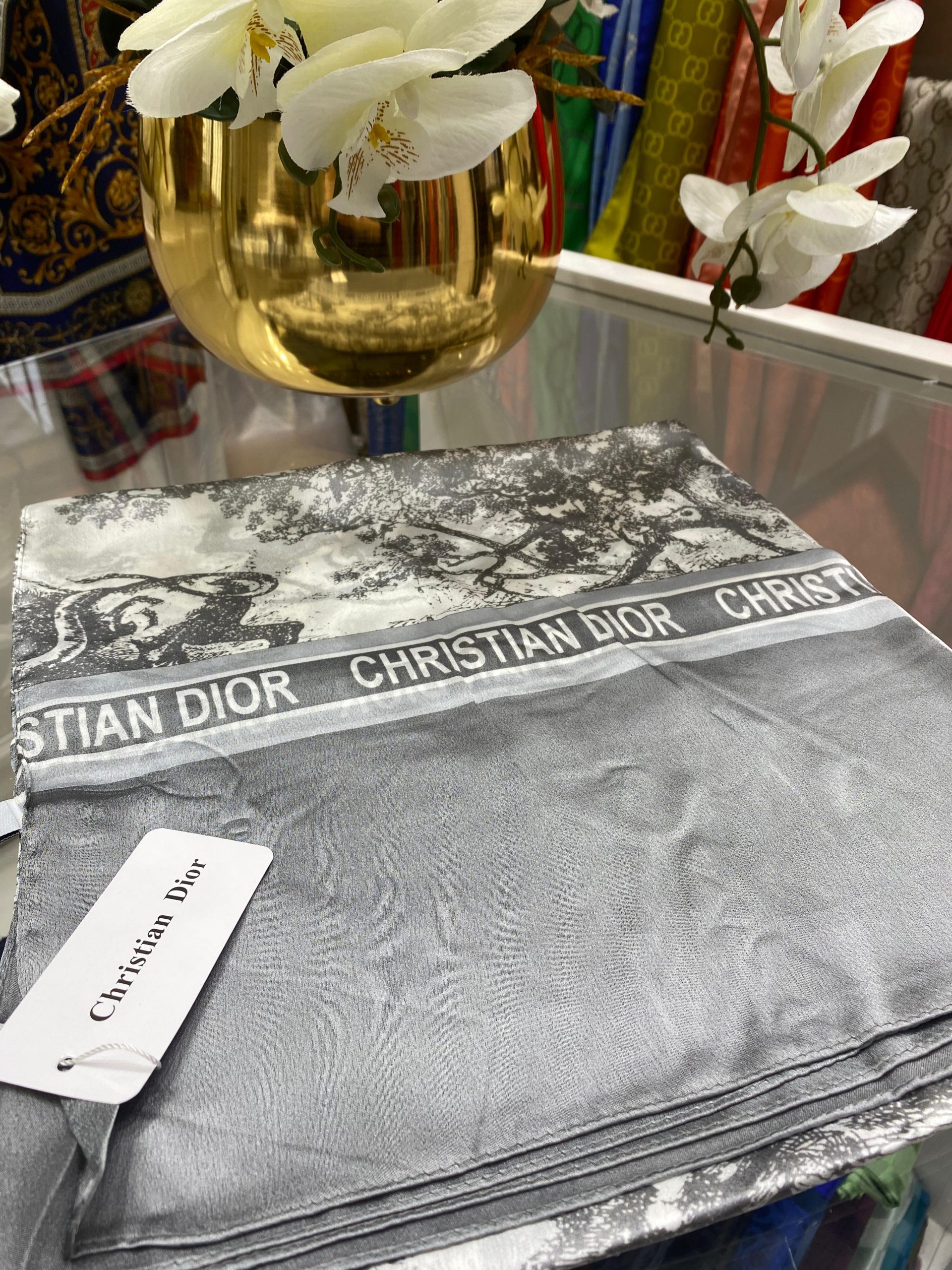 Dior İthal Vual İpek Şal - Gri