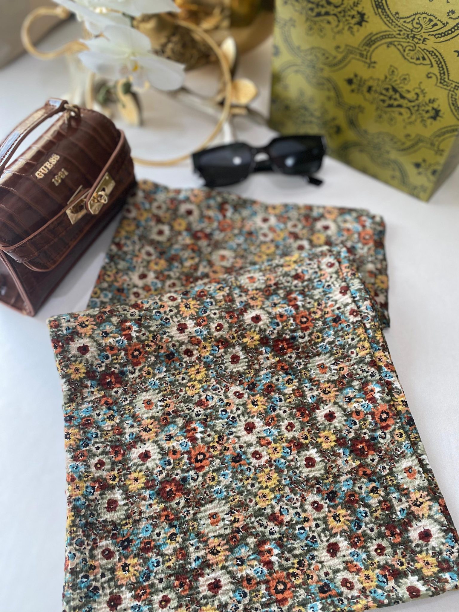 Çiçek Desenli Mio Cazz Eşarp 55471 - Çay Ağacı