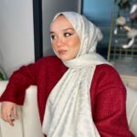 Su Yolu Pamuk Jakar Şal - Ekru