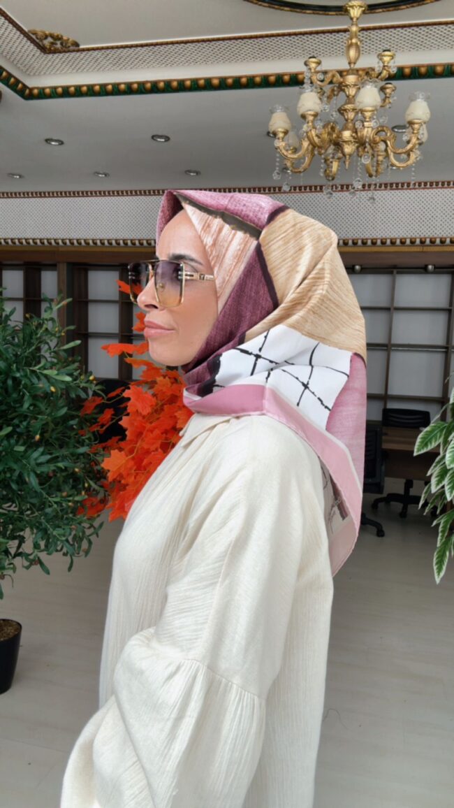 Colors Plus Comfort Kare Desen Eşarp - Gül Kurusu - Organic ScarfsOrganic Scarfs