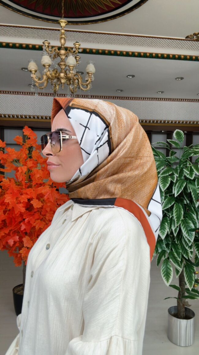 Colors Plus Comfort Kare Desen Eşarp - Kiremit - Organic ScarfsOrganic Scarfs