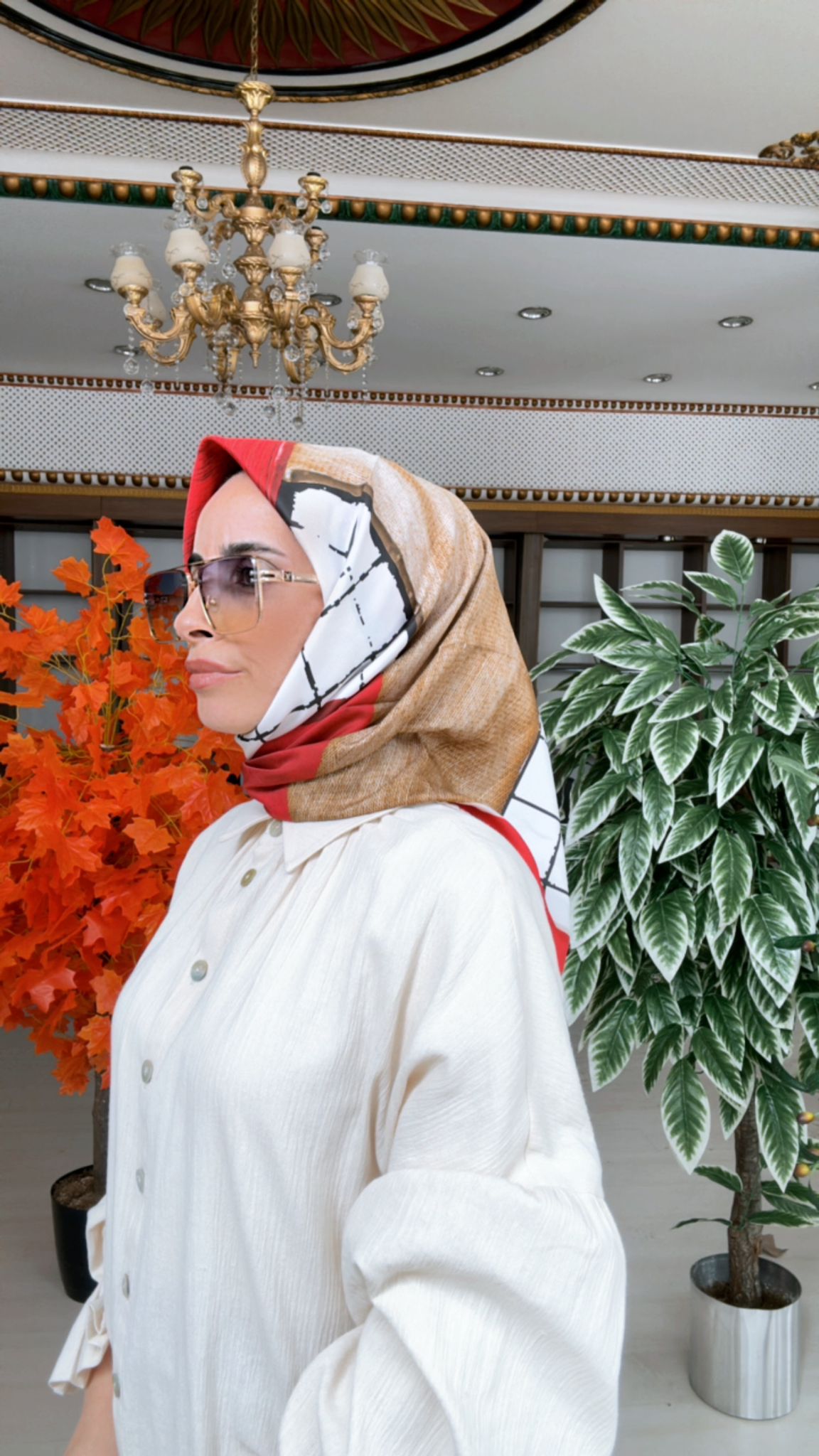 Colors Plus Comfort Kare Desen Eşarp - Kırmızı - Organic ScarfsOrganic Scarfs