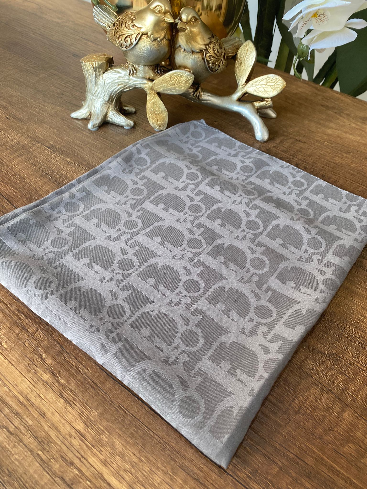 Dior Desen Pamuk Jakar Eşarp - Antrasit - Organic ScarfsOrganic Scarfs