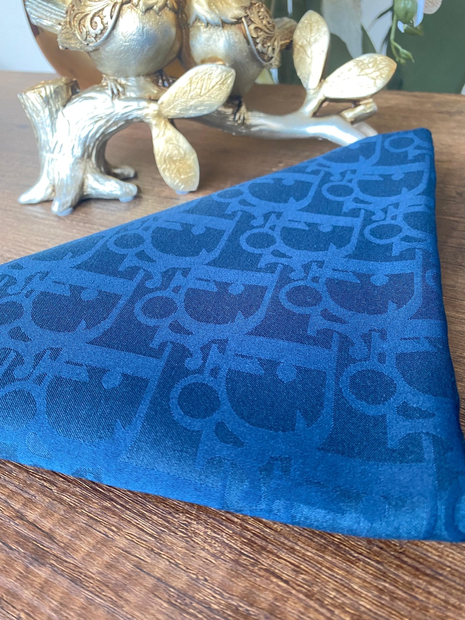 Dior Desen Pamuk Jakar Eşarp - Lacivert - Organic ScarfsOrganic Scarfs