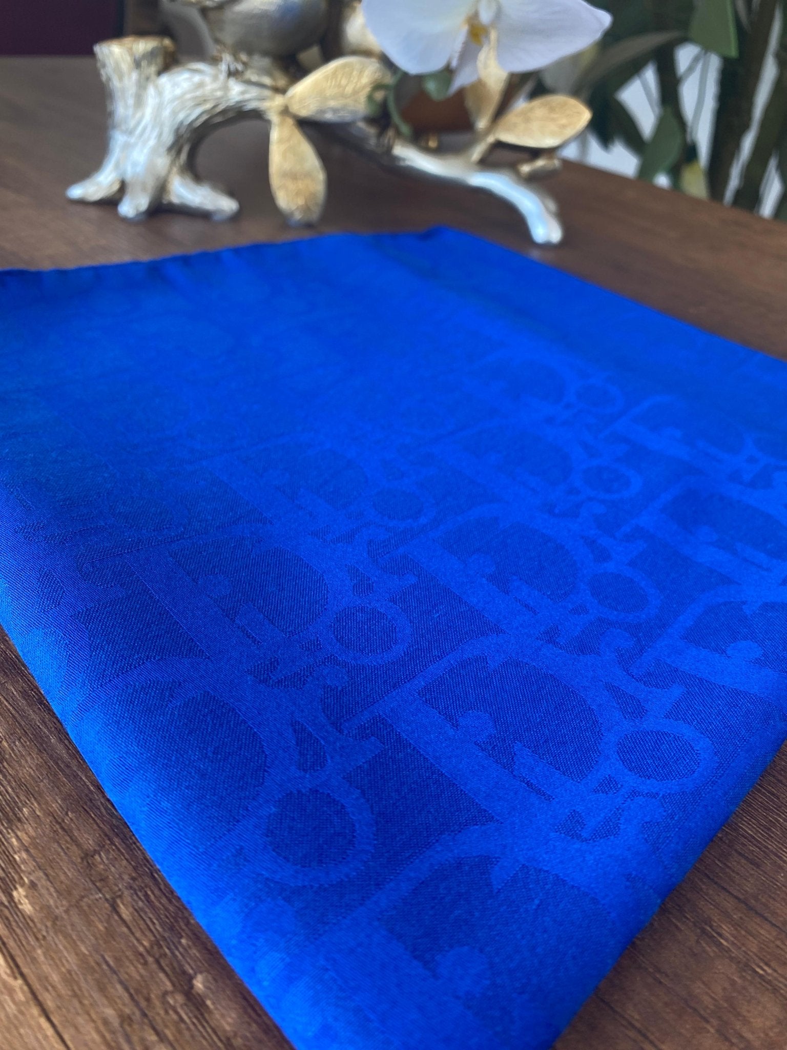 Dior Desen Pamuk Jakar Eşarp - Saks - Organic ScarfsOrganic Scarfs