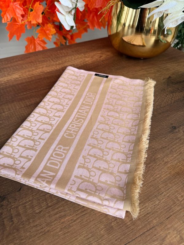 D'or Desenli İpek Kaşmir Çift Taraflı Şal - Pembe - Organic ScarfsOrganic Scarfs