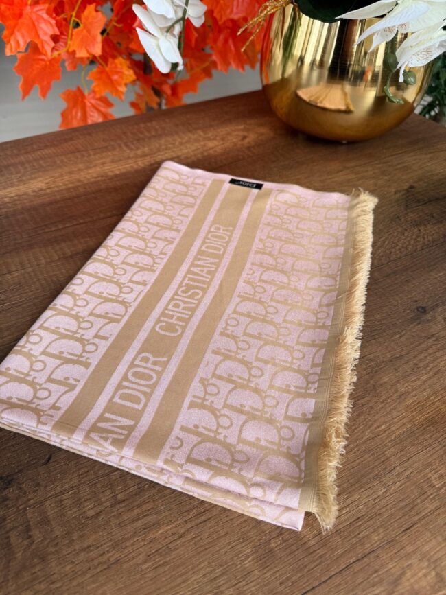 D'or Desenli İpek Kaşmir Çift Taraflı Şal - Pembe - Organic ScarfsOrganic Scarfs