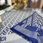 F Desenli İpek Kaşmir Çift Taraflı Şal 78001 - Vizon/ Lacivert