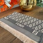 F Desenli İpek Kaşmir Çift Taraflı Şal 78001 - Vizon