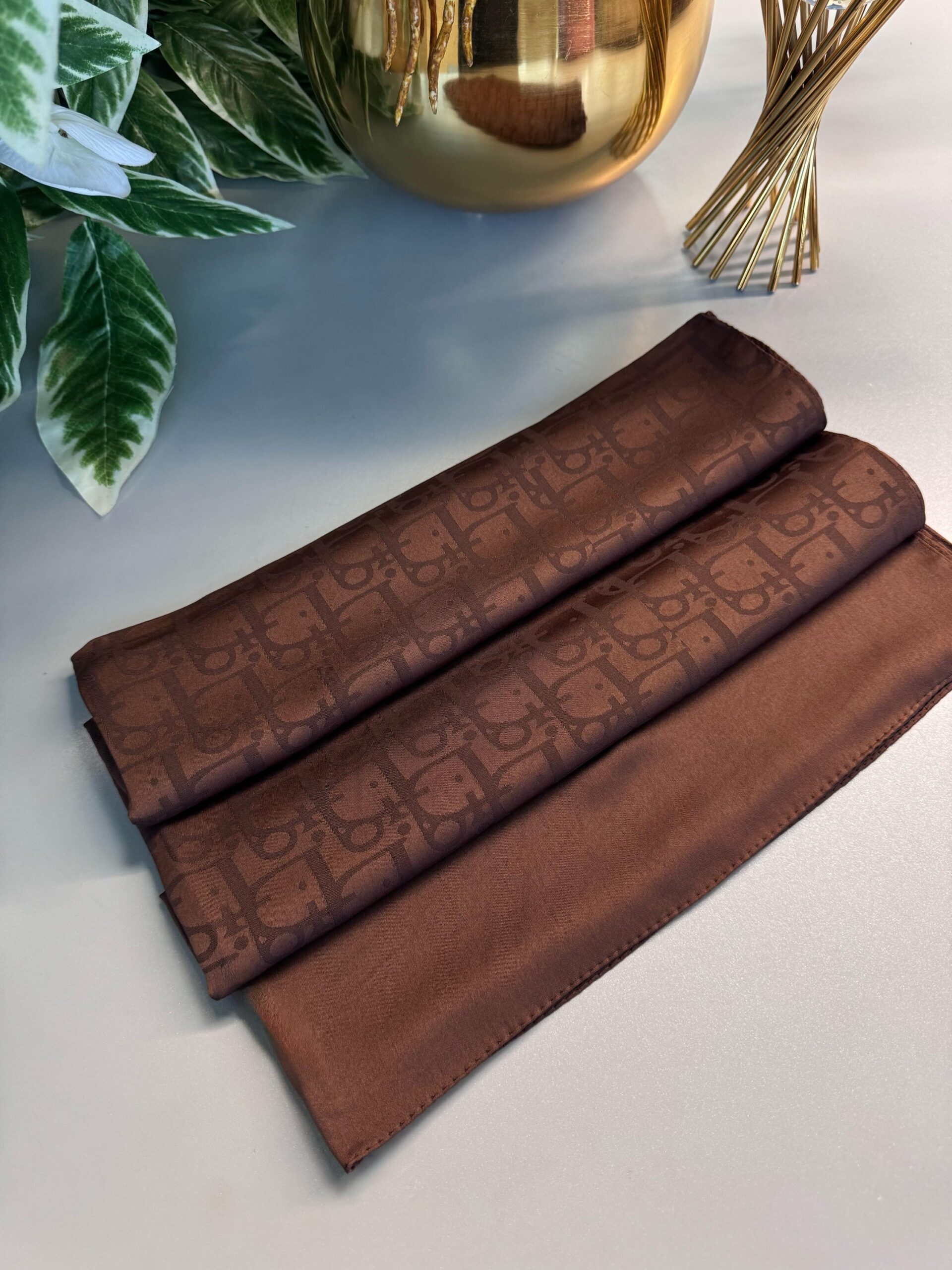 Dior Desen Pamuk İpeksi Jakar Şal 88731 - Acı Kahve