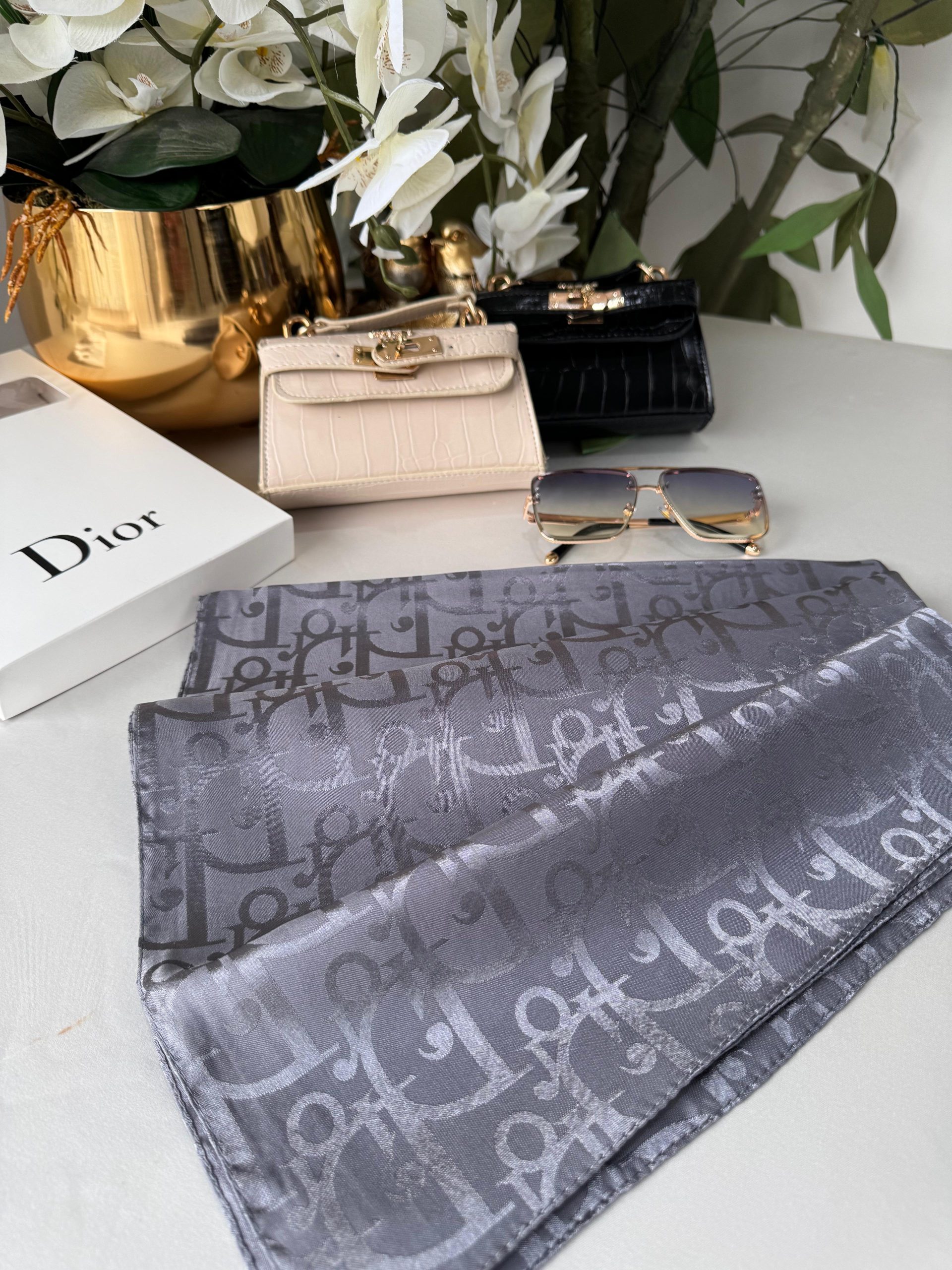 Dior Parlak İpeksi Jakar Şal 44121 - Antrasit