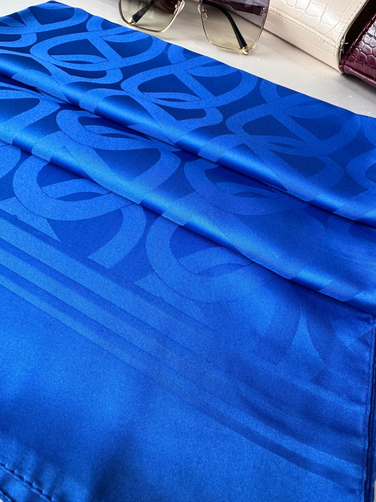 Zincir Desen İpeksi Jakar Şal 45101 - Saks