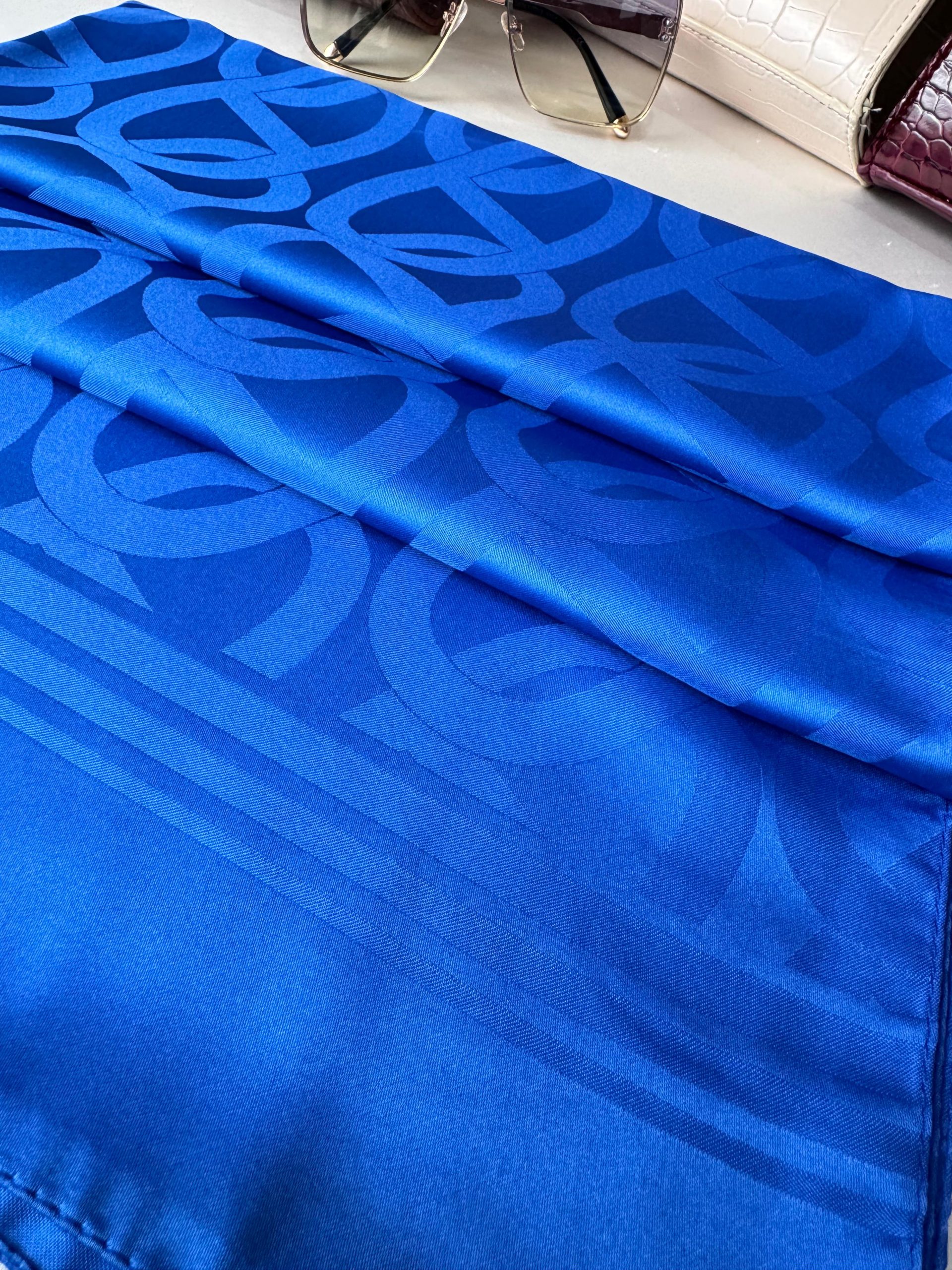 Zincir Desen İpeksi Jakar Şal 45101 - Saks