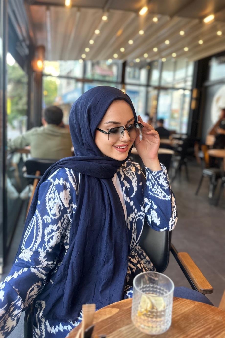 Organic Scarfs Bambu Kraş Şal Modeli - Gece Mavisi