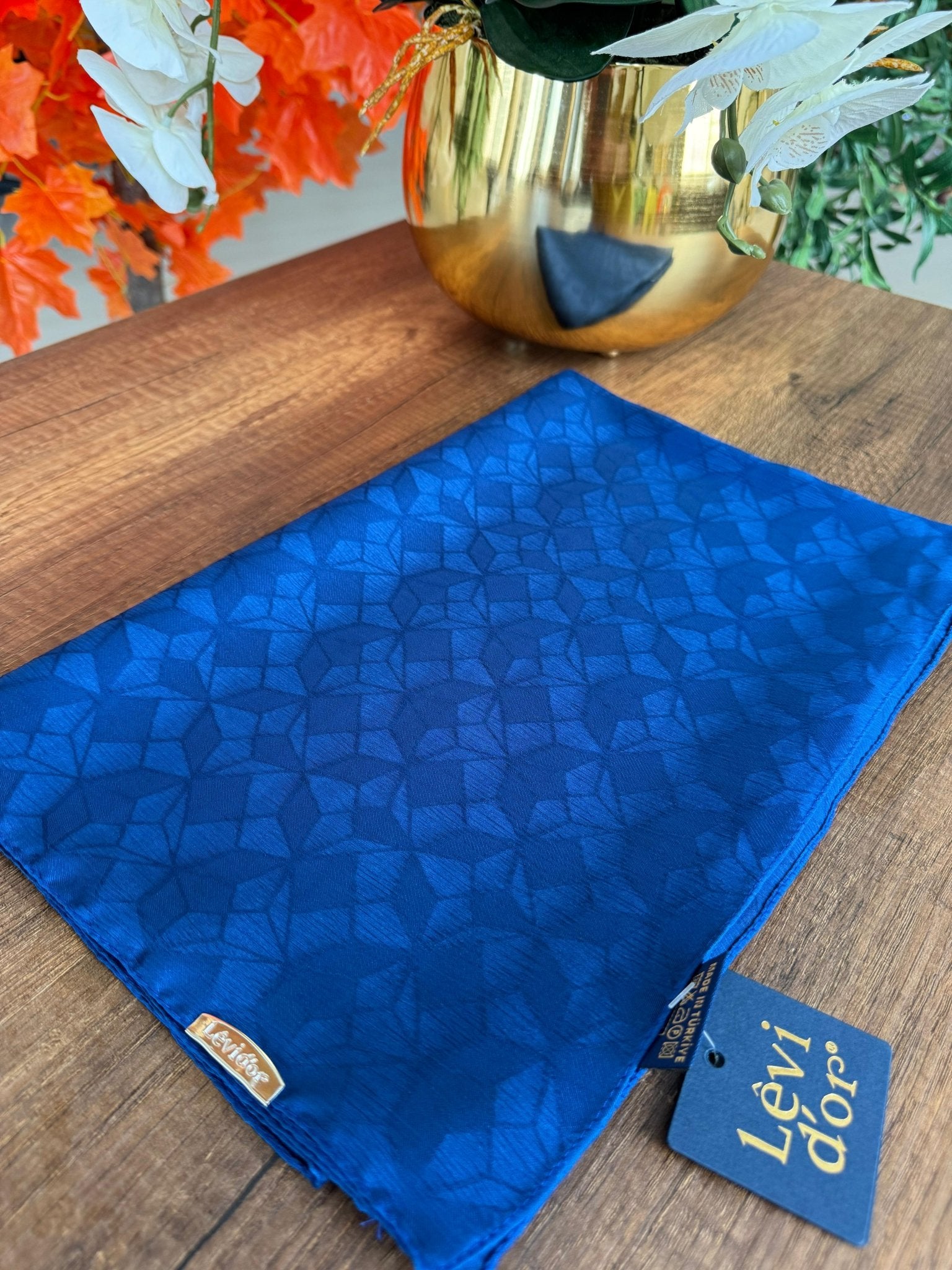 LEVİDOR Clover Jakar Capri Şal 17385 - Lacivert - Organic ScarfsOrganic Scarfs