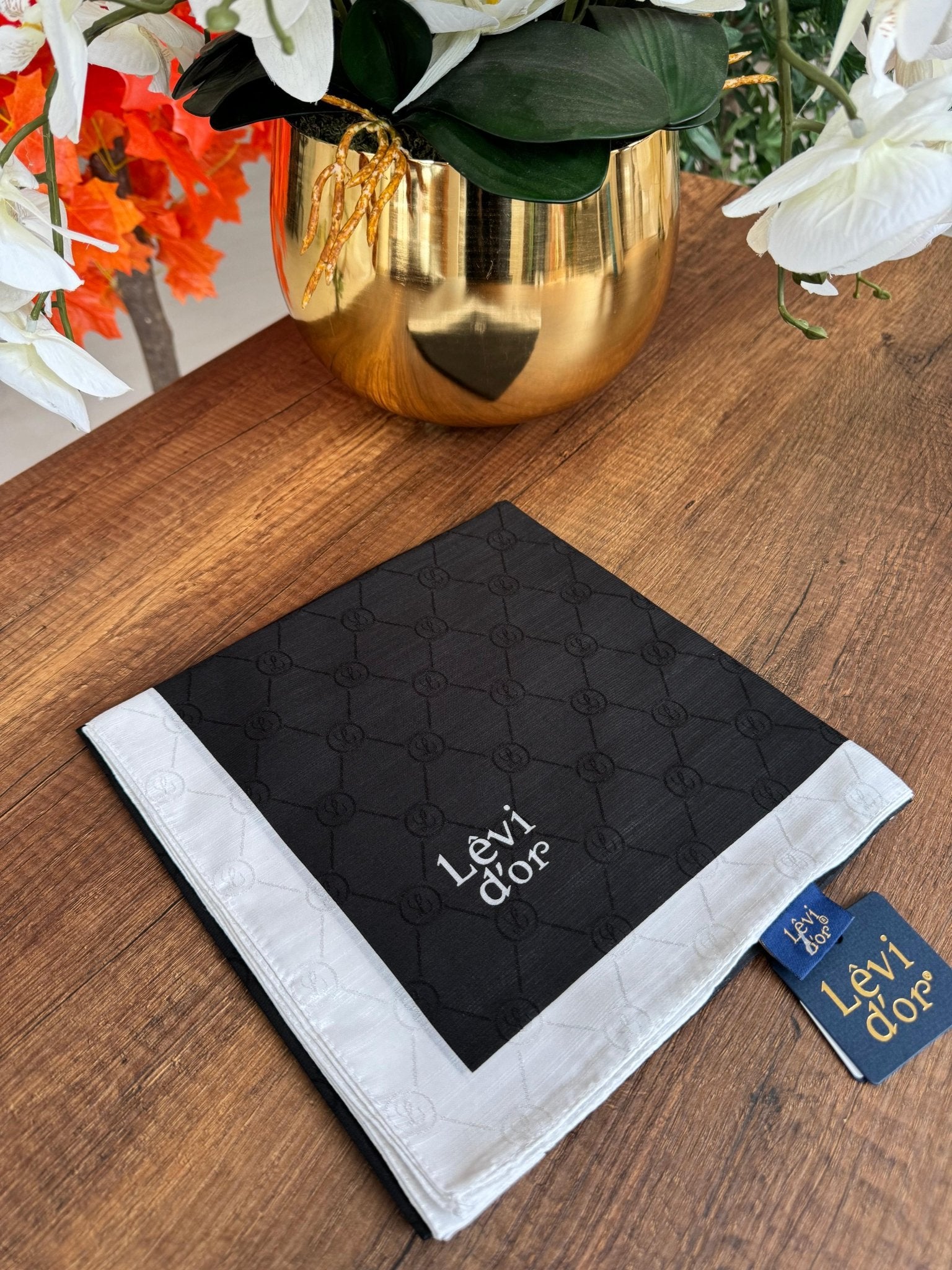 LEVİDOR Monogram Eşarp 17233 - Siyah/ Ekru - Organic ScarfsOrganic Scarfs