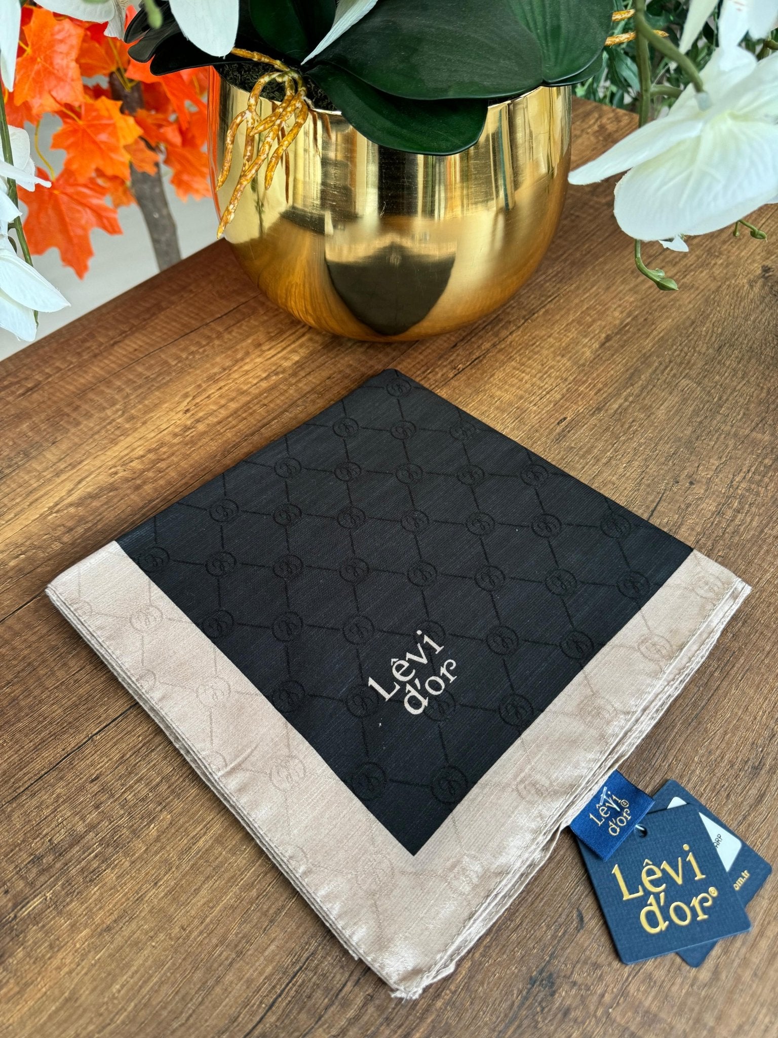 LEVİDOR Monogram Eşarp 17233 - Siyah/ Vizon - Organic ScarfsOrganic Scarfs