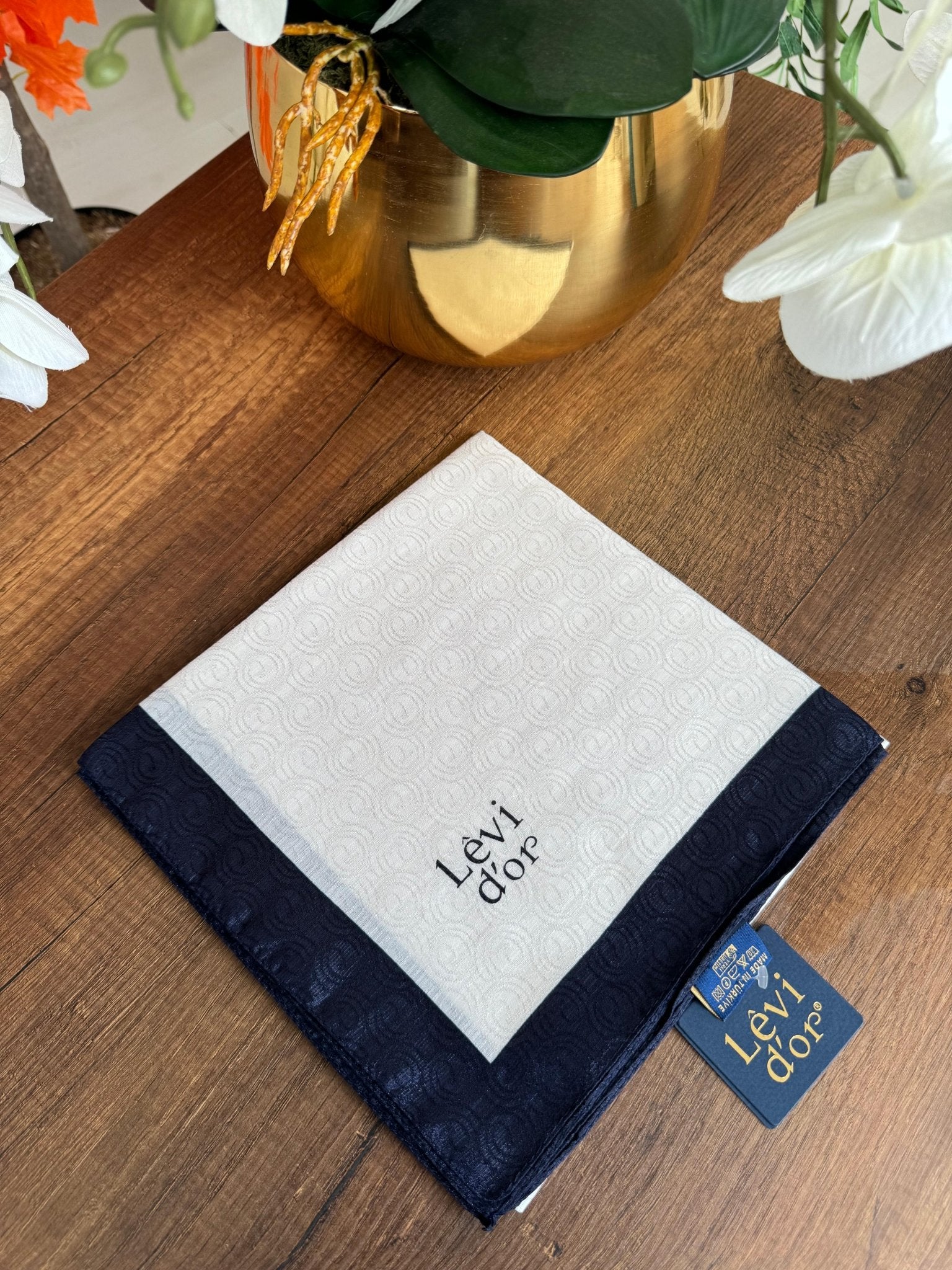 LEVİDOR Monogram Eşarp 17687 - Ekru/Lacivert - Organic ScarfsOrganic Scarfs