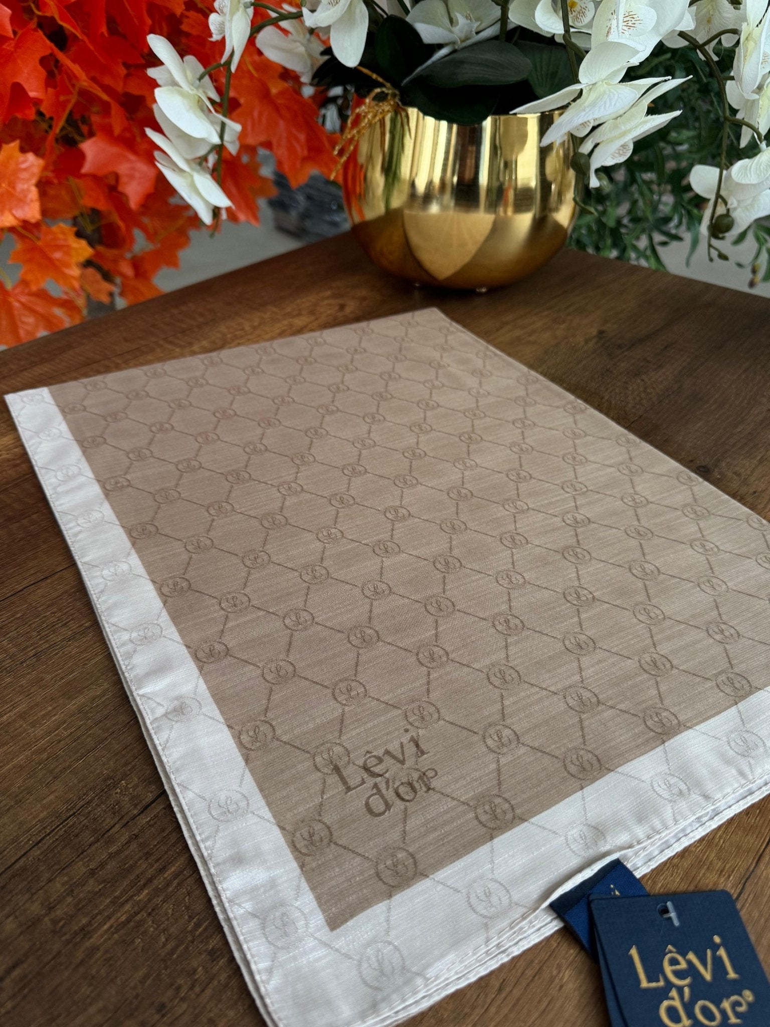 LEVİDOR Monogram Şal 17657 - Bej - Organic ScarfsOrganic Scarfs