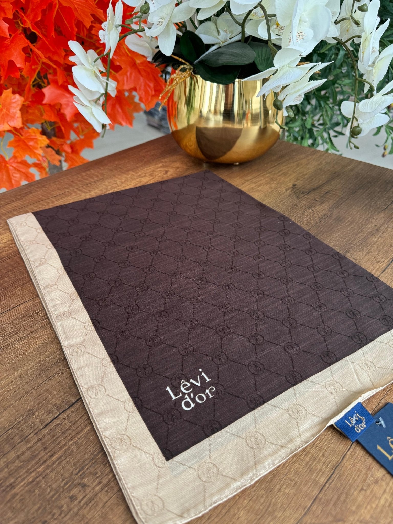 LEVİDOR Monogram Şal 17657 - Kahverengi - Organic ScarfsOrganic Scarfs
