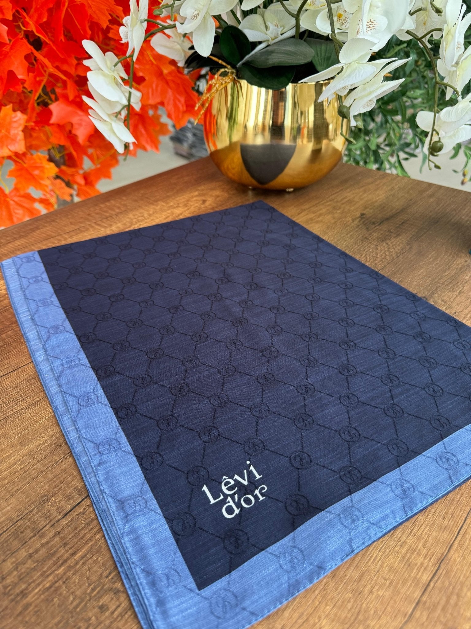 LEVİDOR Monogram Şal 17657 - Lacivert - Organic ScarfsOrganic Scarfs