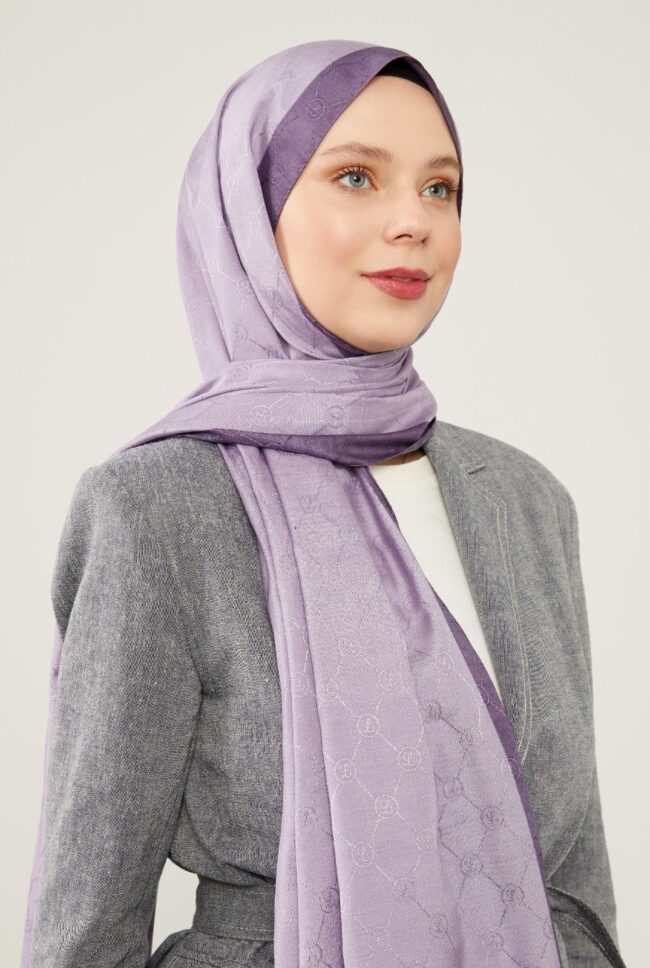 LEVİDOR Monogram Şal 17657 - Lavanta - Organic ScarfsOrganic Scarfs