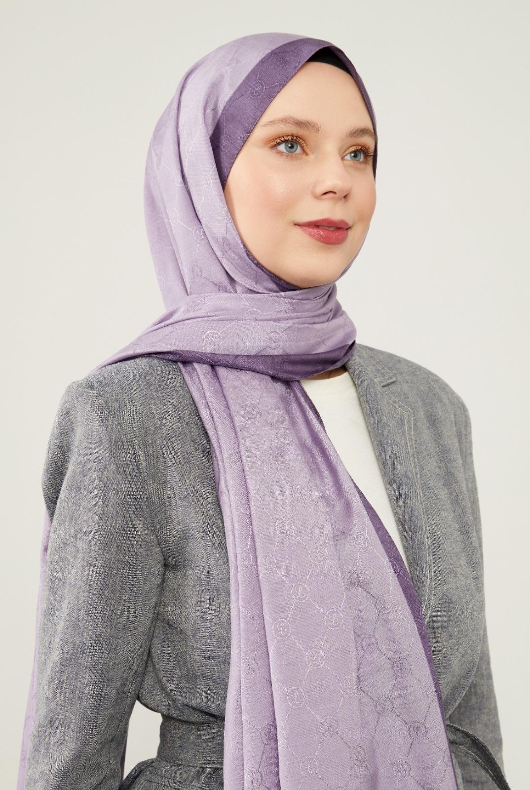 LEVİDOR Monogram Şal 17657 - Lavanta - Organic ScarfsOrganic Scarfs