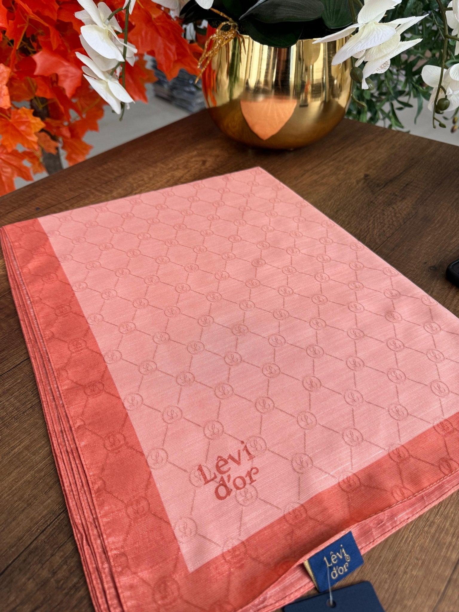 LEVİDOR Monogram Şal 17657 - Mercan - Organic ScarfsOrganic Scarfs