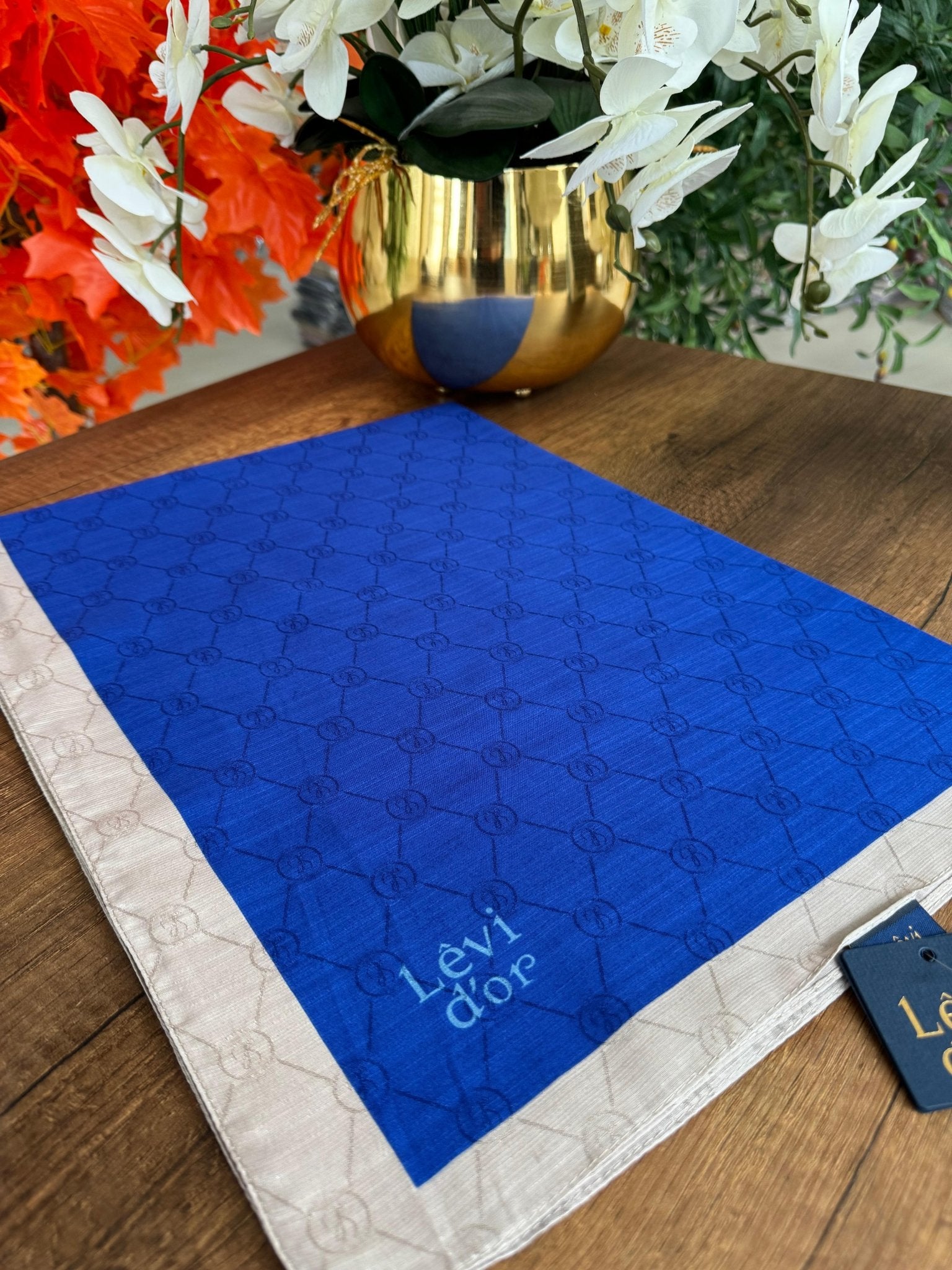 LEVİDOR Monogram Şal 17657 - Parlamanet Mavi - Organic ScarfsOrganic Scarfs