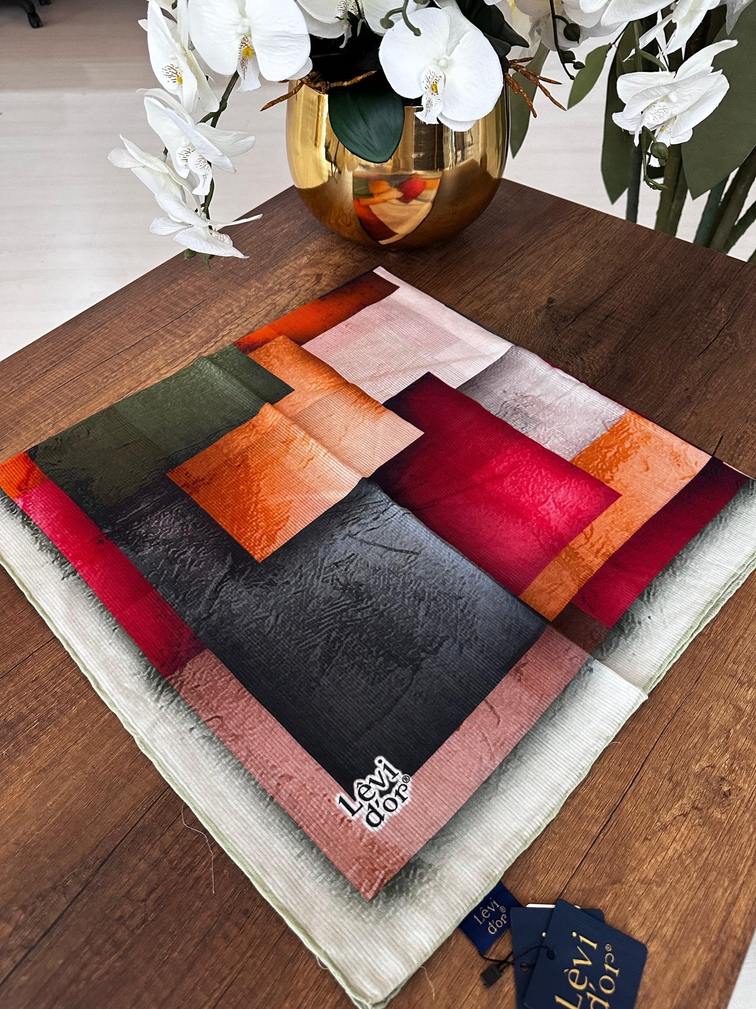 LEVİDOR Organic Kokulu Pamuk Eşarp PK-89 - Bej Mozaik - Organic ScarfsOrganic Scarfs