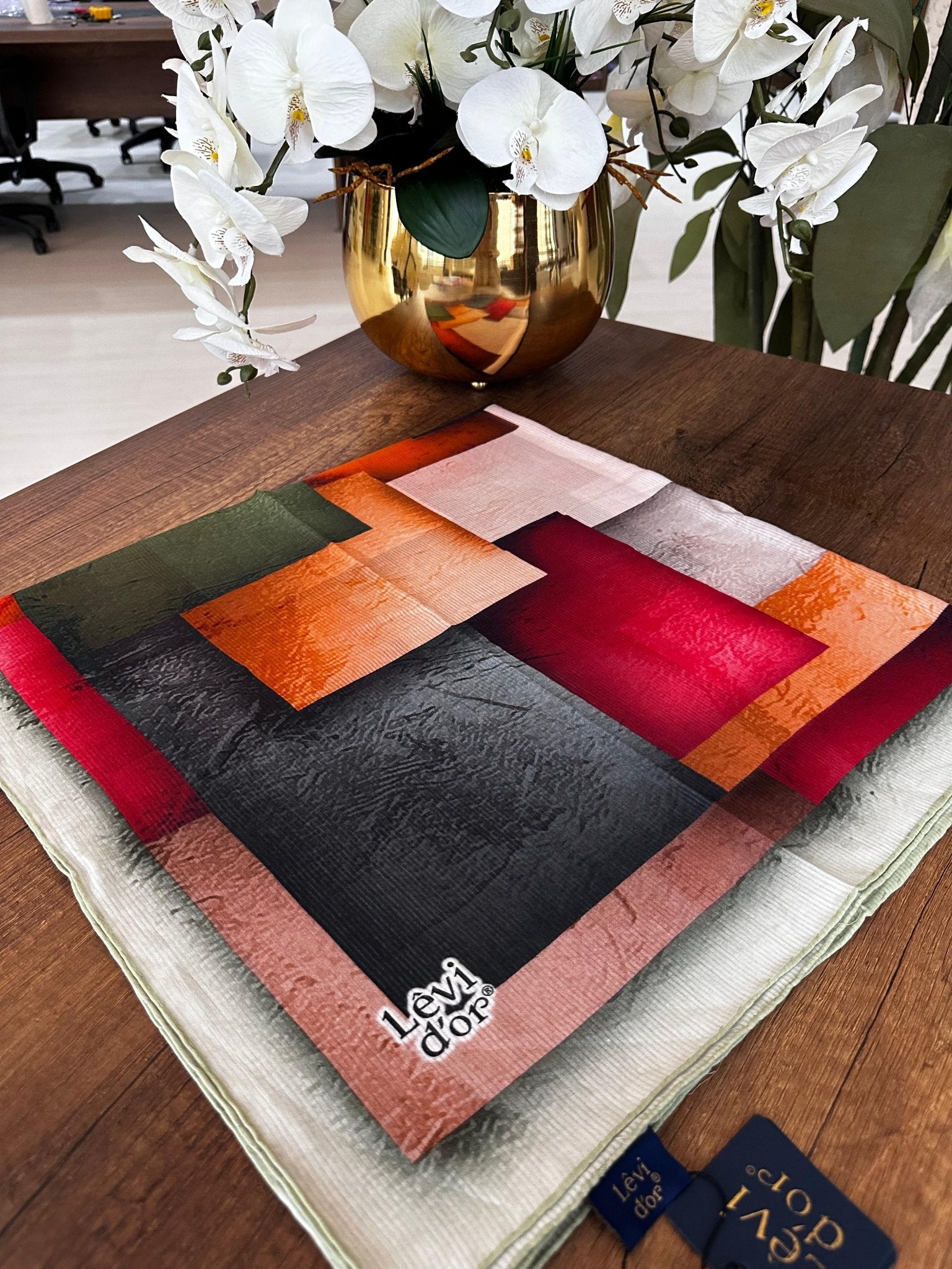 LEVİDOR Organic Kokulu Pamuk Eşarp PK-89 - Bej Mozaik - Organic ScarfsOrganic Scarfs