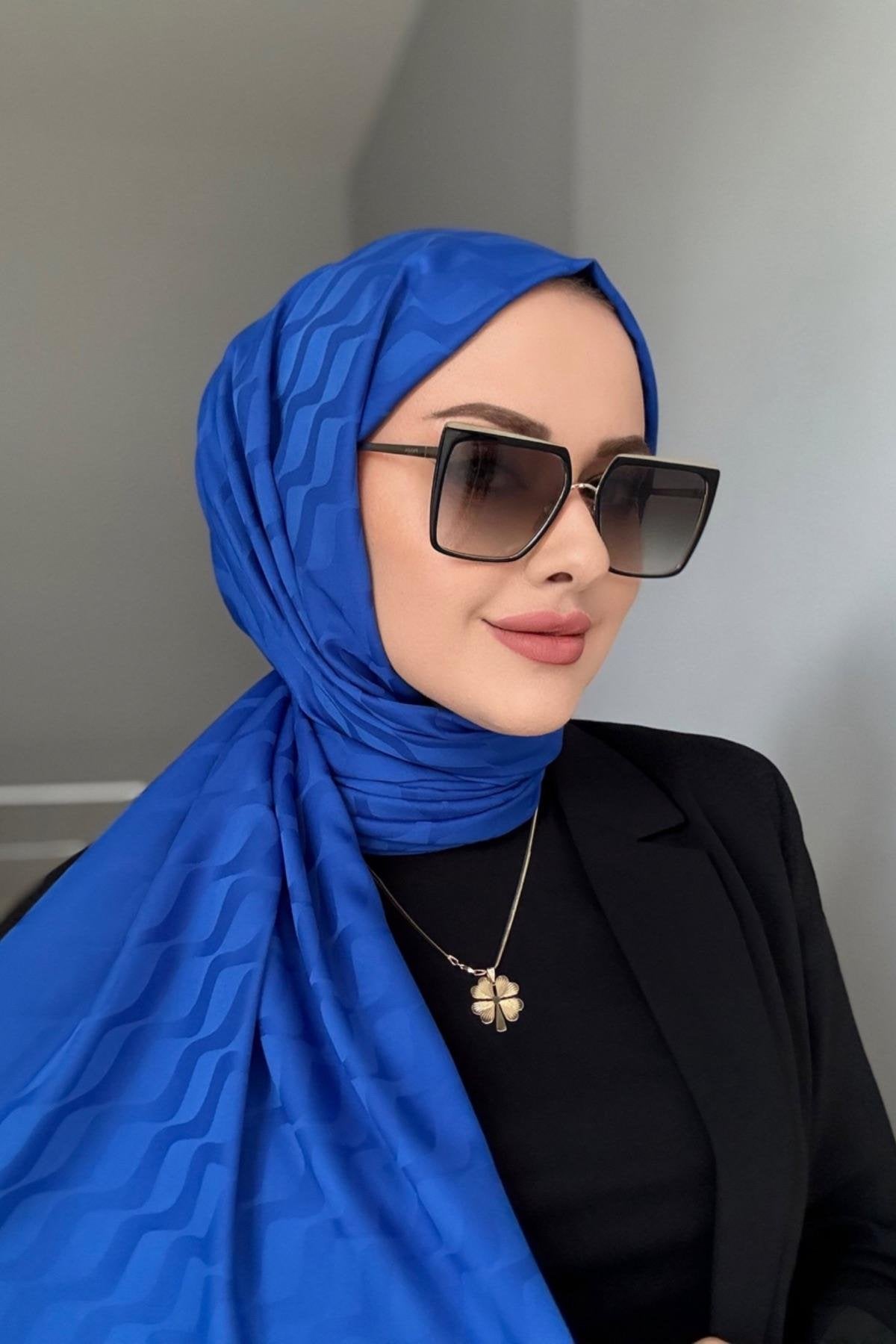 Su Yolu Pamuk Jakar Şal - Saks - Organic ScarfsOrganic Scarfs