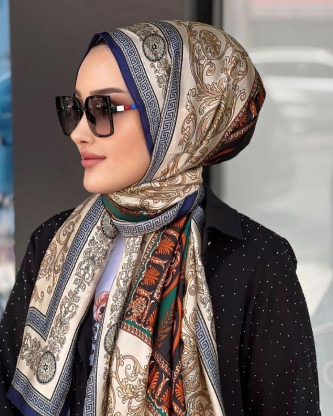 Versace İthal Vual İpek Şal - Lacivert - Organic ScarfsOrganic Scarfs