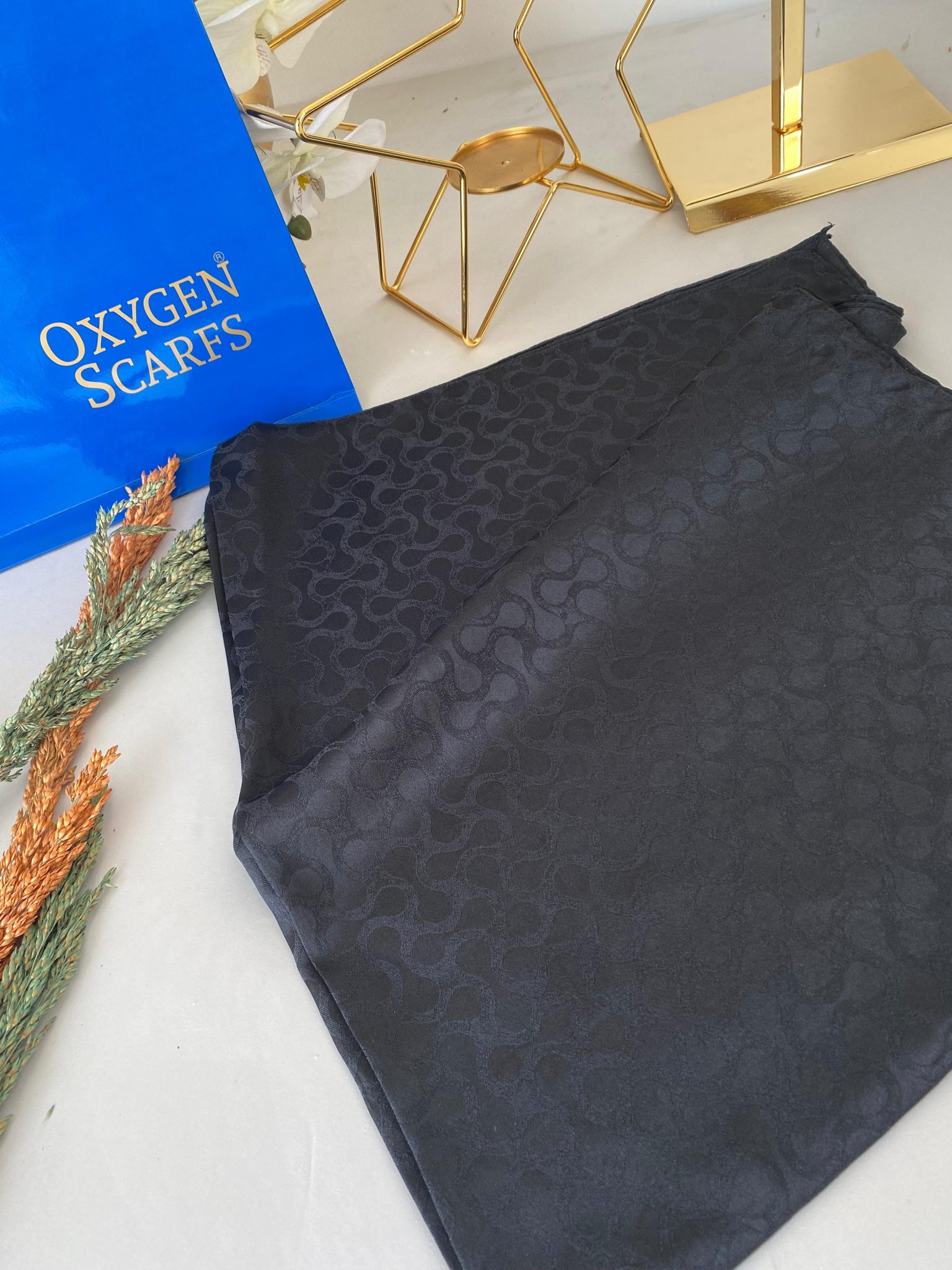 Bloom Desen Pamuk İpeksi Jakar Şal - Siyah