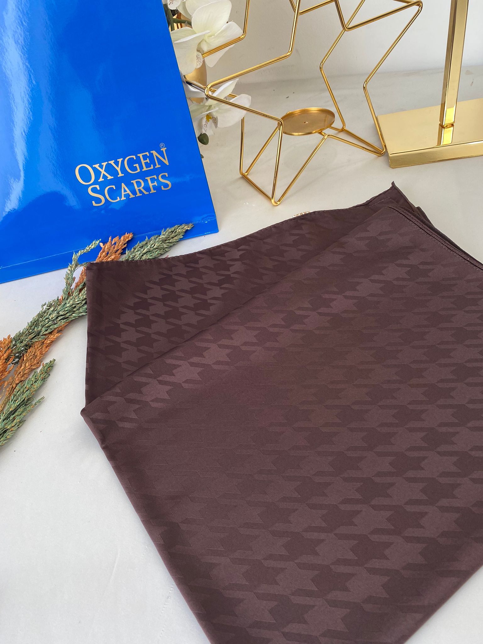 Kazayağı Desen Pamuk İpeksi Şal 44895 - Acı Kahve