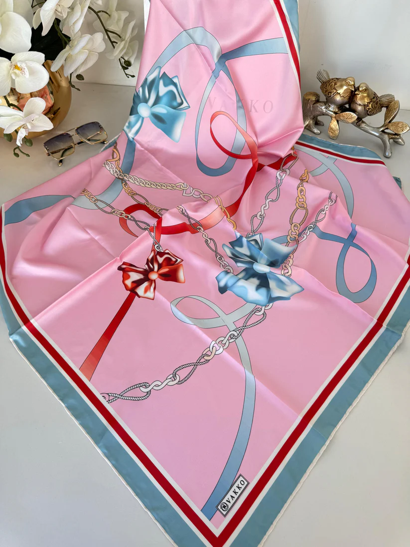 Kurdele Desen Vakko Eşarp 77001 - Pembe/Bebe Mavisi